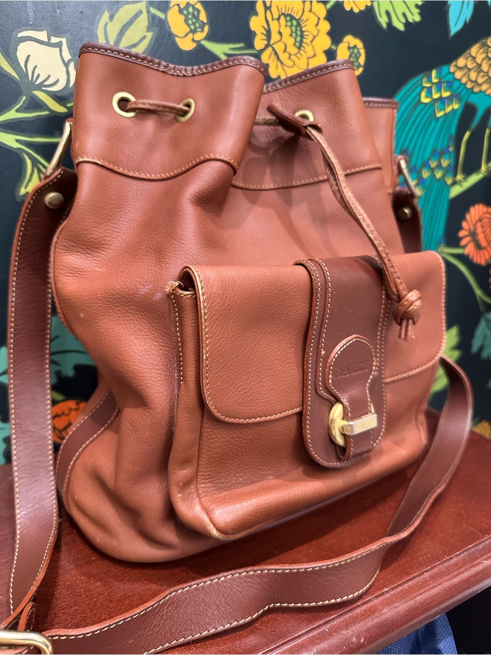 Vintage Bally Brown Leather Drawstring Backpack Made in Italy - Picture 6 of 13